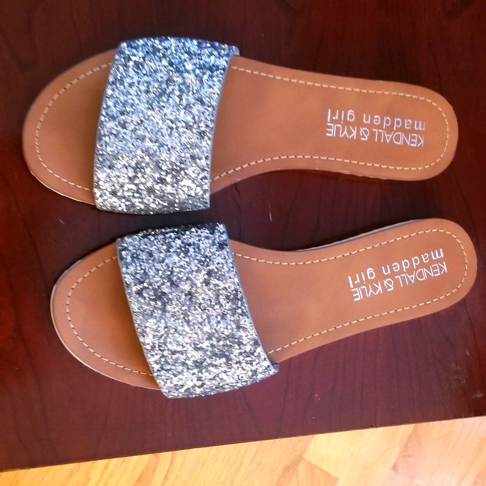 Madden Girl slides- silver sparkle- never worn - Picture 1 of 2